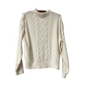 Urban Outfitters Womens Cream Cable Knit Fishermen Mock Neck Pullover Sweater S